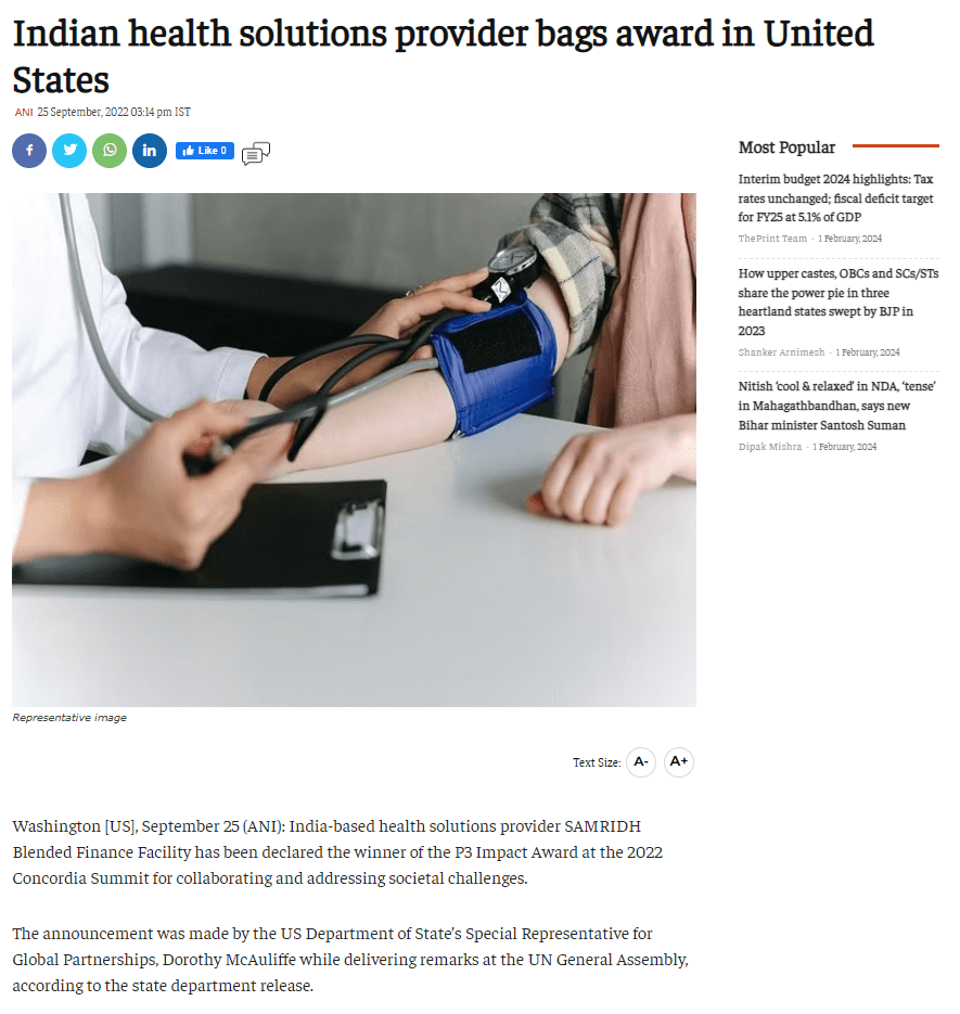 Indian health solutions provider bags award in United States