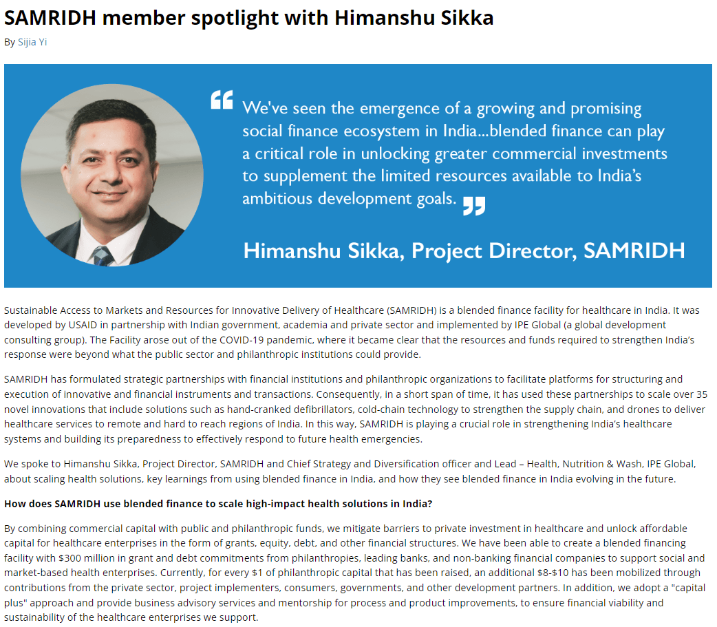 SAMRIDH member spotlight with Himanshu Sikka