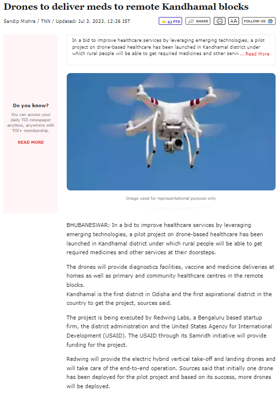 Drones to Deliver Meds to Remote Kandhamal Blocks