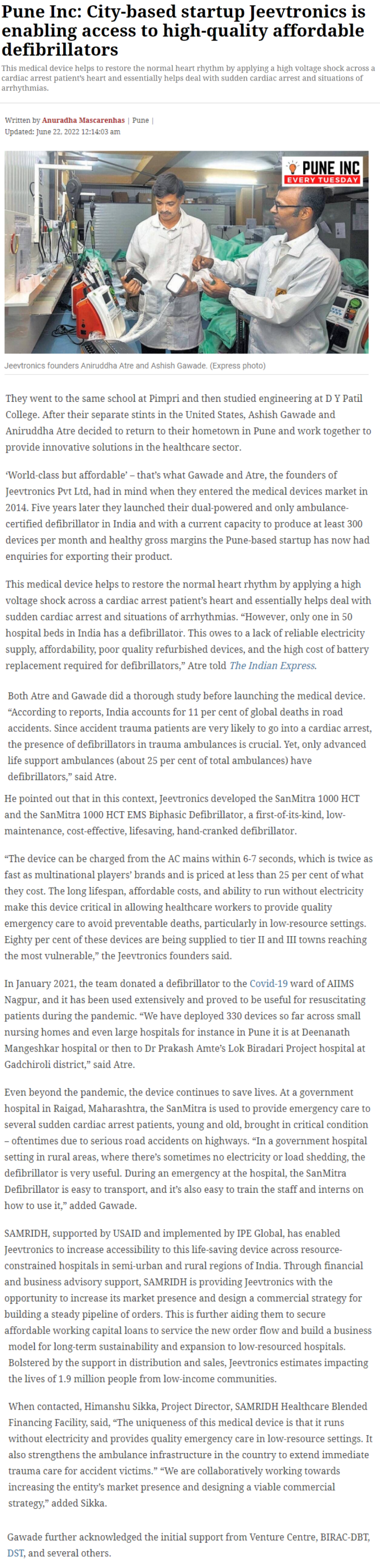 Pune Inc: City-based startup Jeevtronics is enabling access to high-quality affordable defibrillators