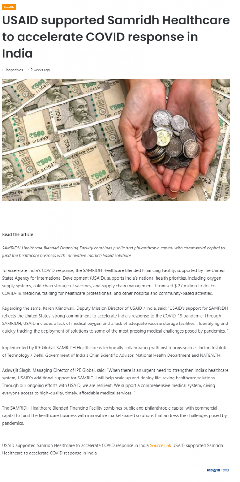 USAID supported SAMRIDH Healthcare to accelerate COVID response in India