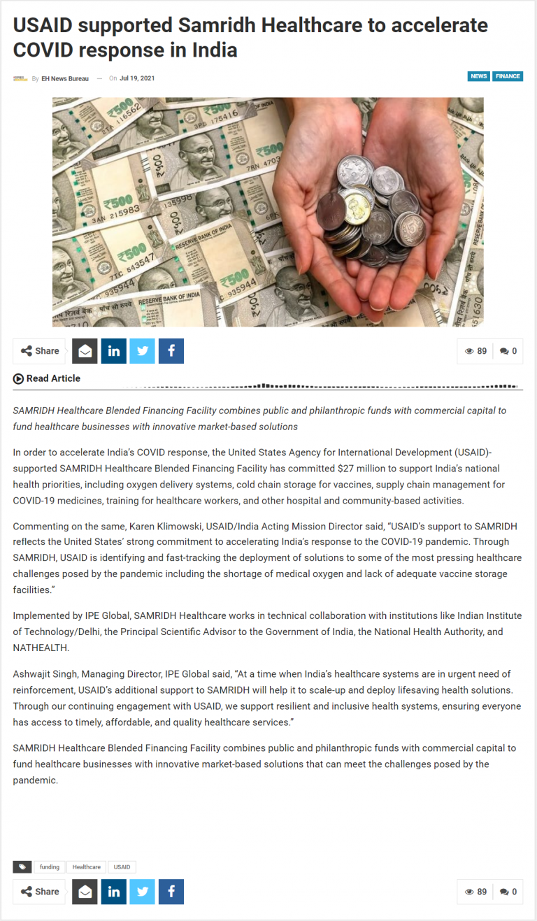 USAID supported SAMRIDH Healthcare to accelerate COVID response in India1